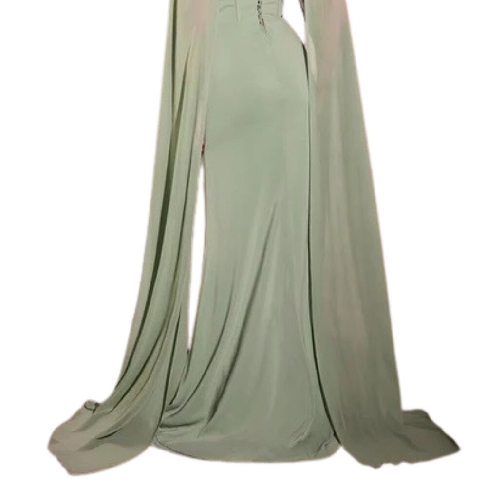 NWT Ladivine CD356 Chiffon Evening Dress Sage Size 8 - Picture 4 of 6